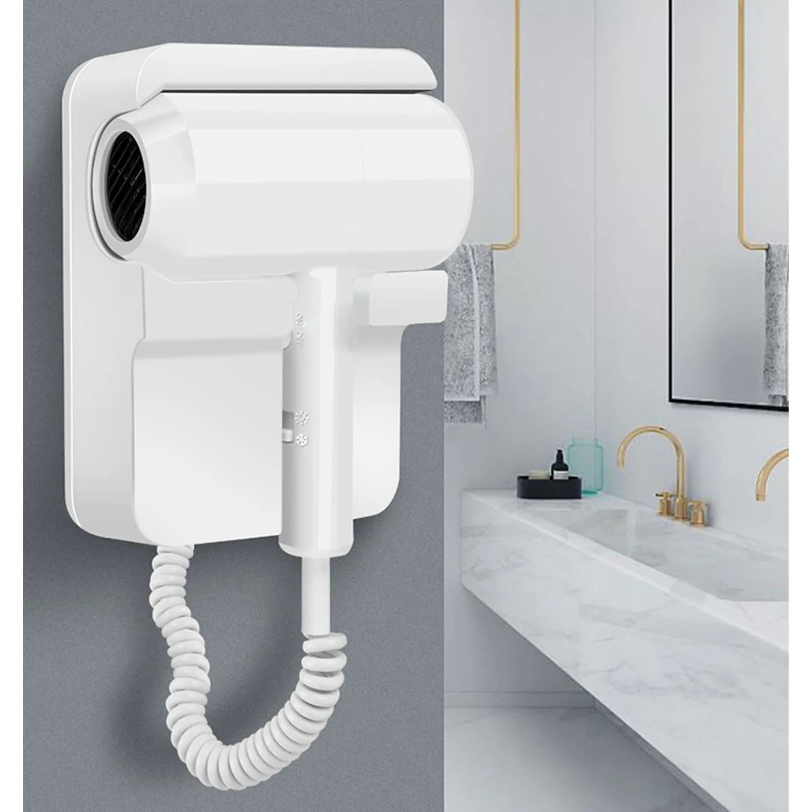 

【New】1300W Hair Dryer with Holder 2 Levels Temperature Wall Mount Hair Blow Dryer for Hotel Bathroom Hair Dryer for Bathroom