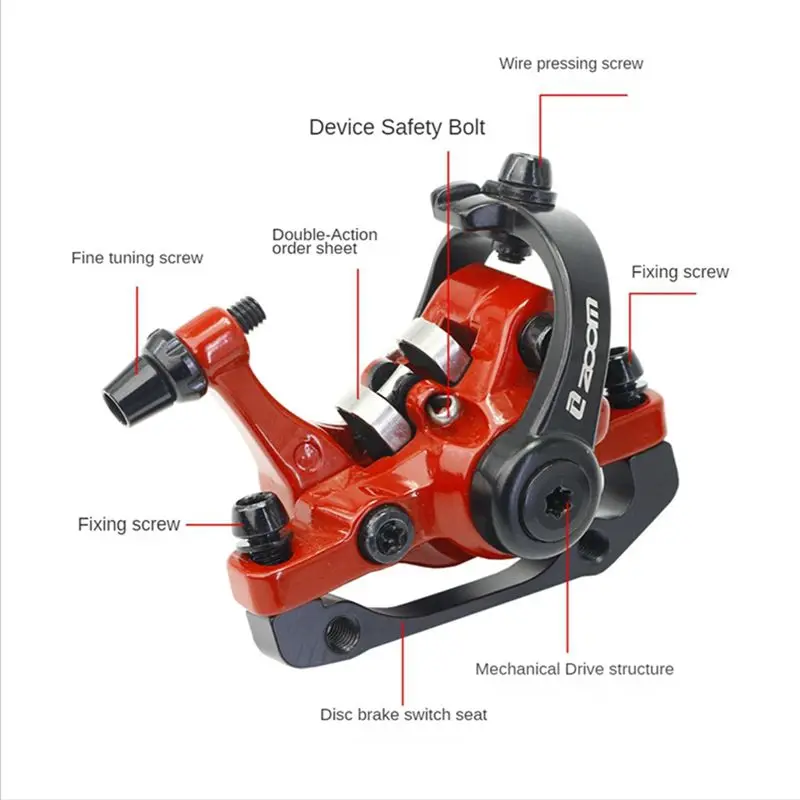 

Oct.362 Zoom Bicycle Disc Brake Mountain Road Mechanical Caliper Disc Brake Bicycle Dual Brake, Red Front Brake