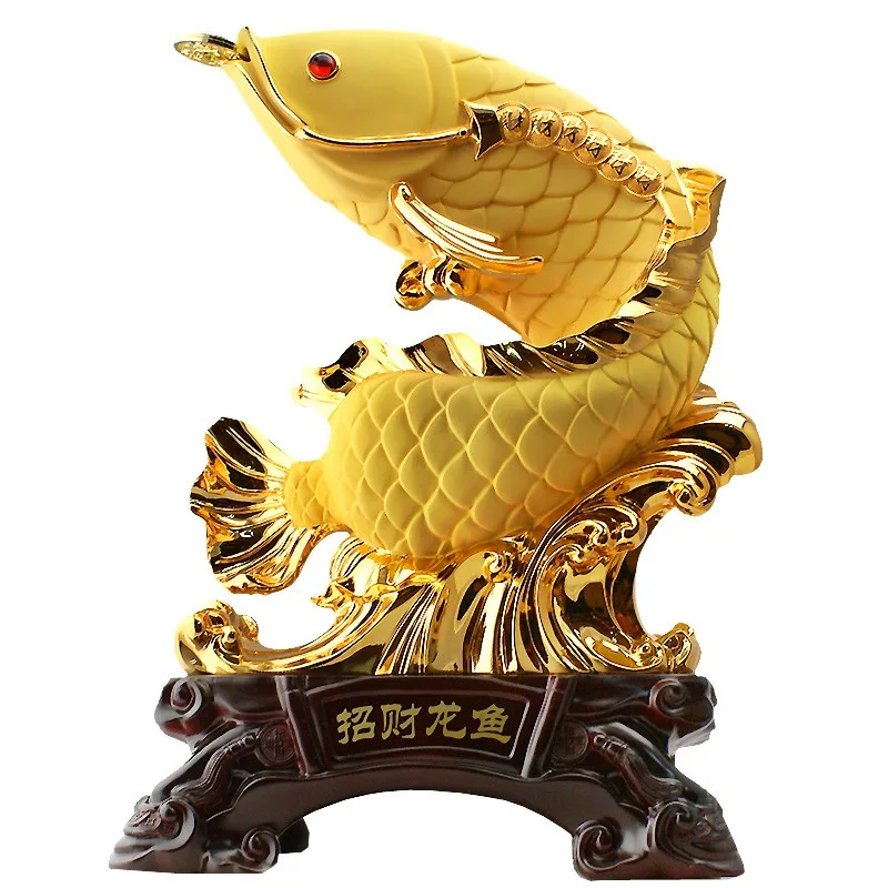

Chinese New Year 2024 Products Feng Shui Resin Crafts Goldfish Electroplating Sculpture Golden Arowana Statue