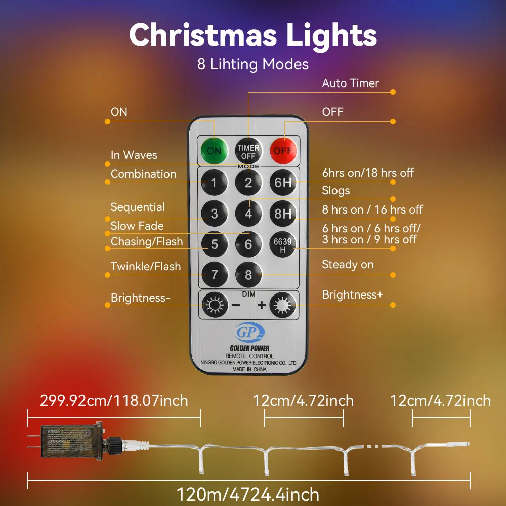 String Light สําหรับคริสต์มาส 120M 1000Light US Plug Warm Light แสงสีขาวเทศกาล Light String ตกแต่ง