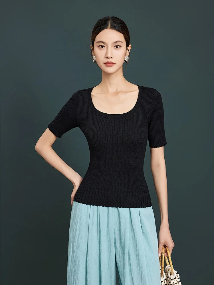 

Трикотажный топ с квадратным вырезом из смесового шелка Ele Triple Silk от JIANCHA, простой повседневный стиль, стандартный крой, летняя одежда