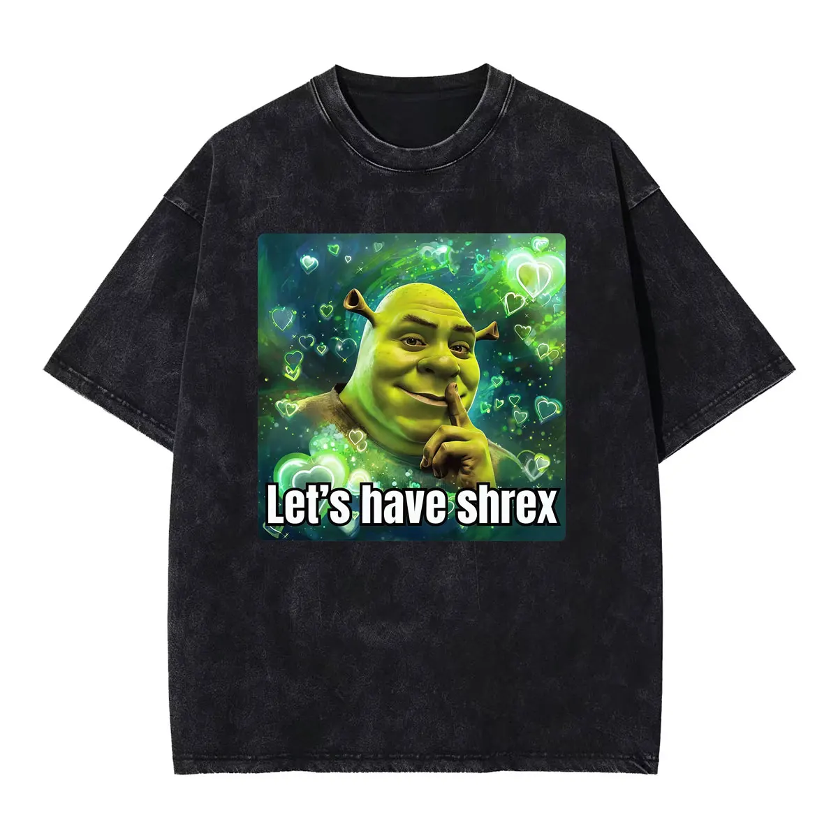 Camiseta divertida con meme de Shrek, para hombre y mujer, con corazones verdes y azules, estilo vintage lavado, tops de verano, camiseta oversize