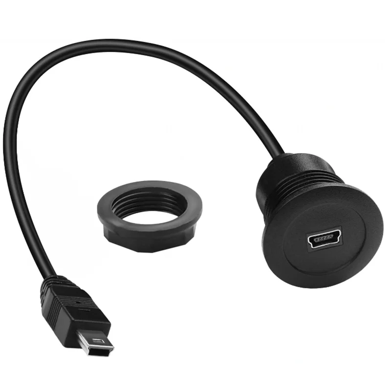 11.8in Mount Car RV Boat Dashboard Desktop，Mini USB Male to Female Threaded Fixed Mount Data Connector Cable 480Mbps 5V 2A, ,