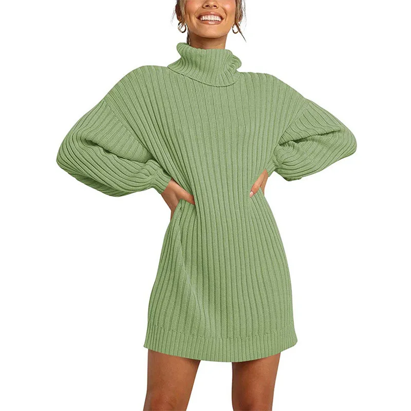 warm Turtleneck Sweater Dress Fall Winter Long Highneck Straight 2023 Women Oversize Sweater Dresses THICK Basic Knit Dresses