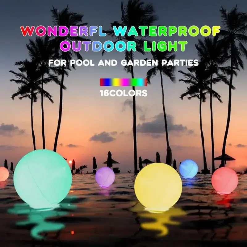 LED Light 16 Colors Luminous Beach Ball 16Colors Remote Control Floating Pool Light Waterproof Inflatable Floating Light