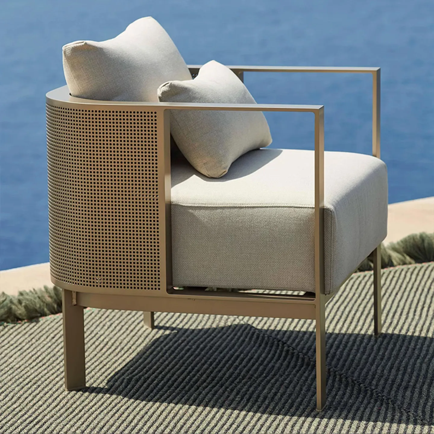 Stainless steel sofa coffee table overhead layer courtyard balcony waterproof simple modern leisure villa furniture