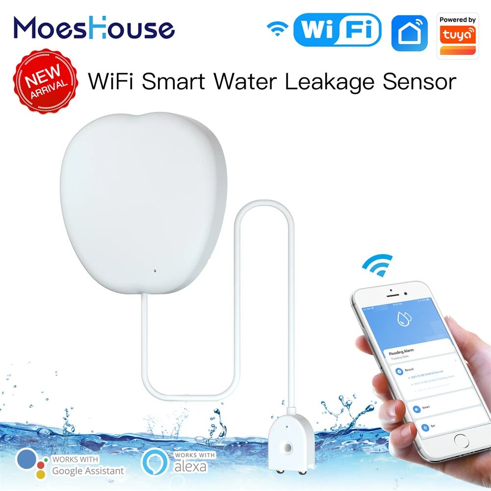 New WiFi Smart Flood Sensor Water Leakage Detector Flood Notification Alert Overflow Security Alarm System Tuya Smart Life App