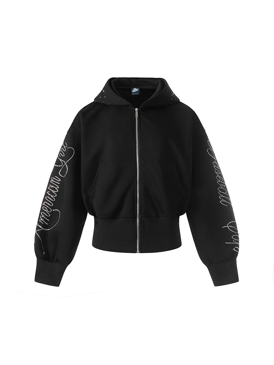 

Street Sle Glitter ort Hoodie Loose Fit Zipper Closure Waist Cinched Sweatirt Outerwear for Men And Women