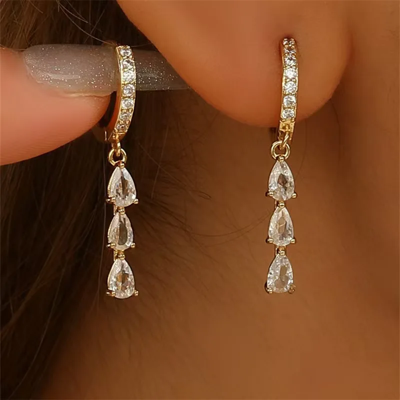 Luxury 24K 9999 Pure Gold real gold Women's Drop Moissanite Earrings Ins Style Drop Earrings