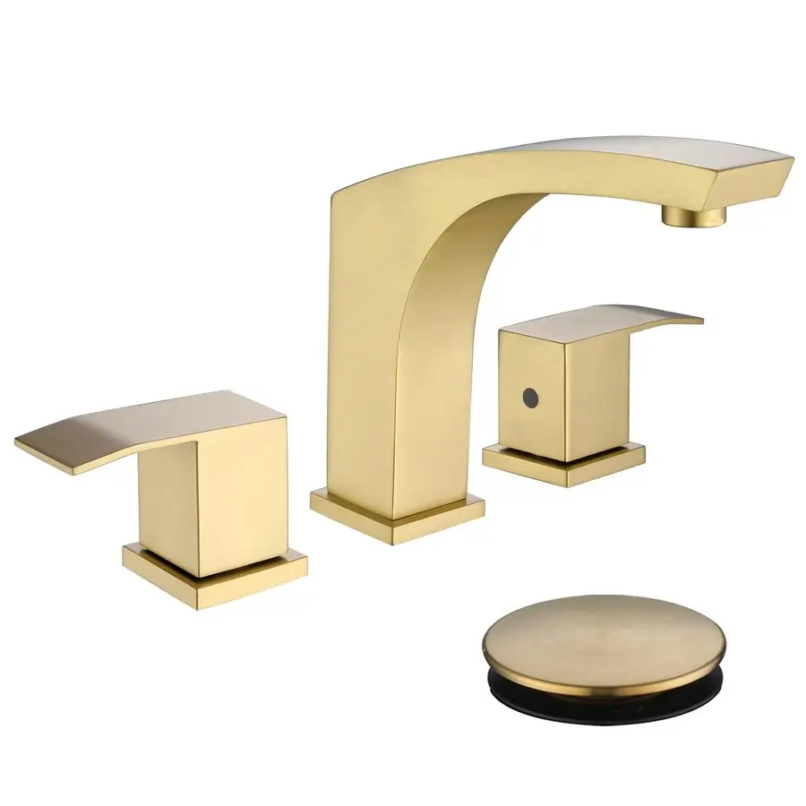

Gold Bathroom Faucet, Gold 3 Hole Widespread Bathroom Sink Faucet with Pop Up Drain and cUPC Supply Hose, 2 Handle 8 inch Brass