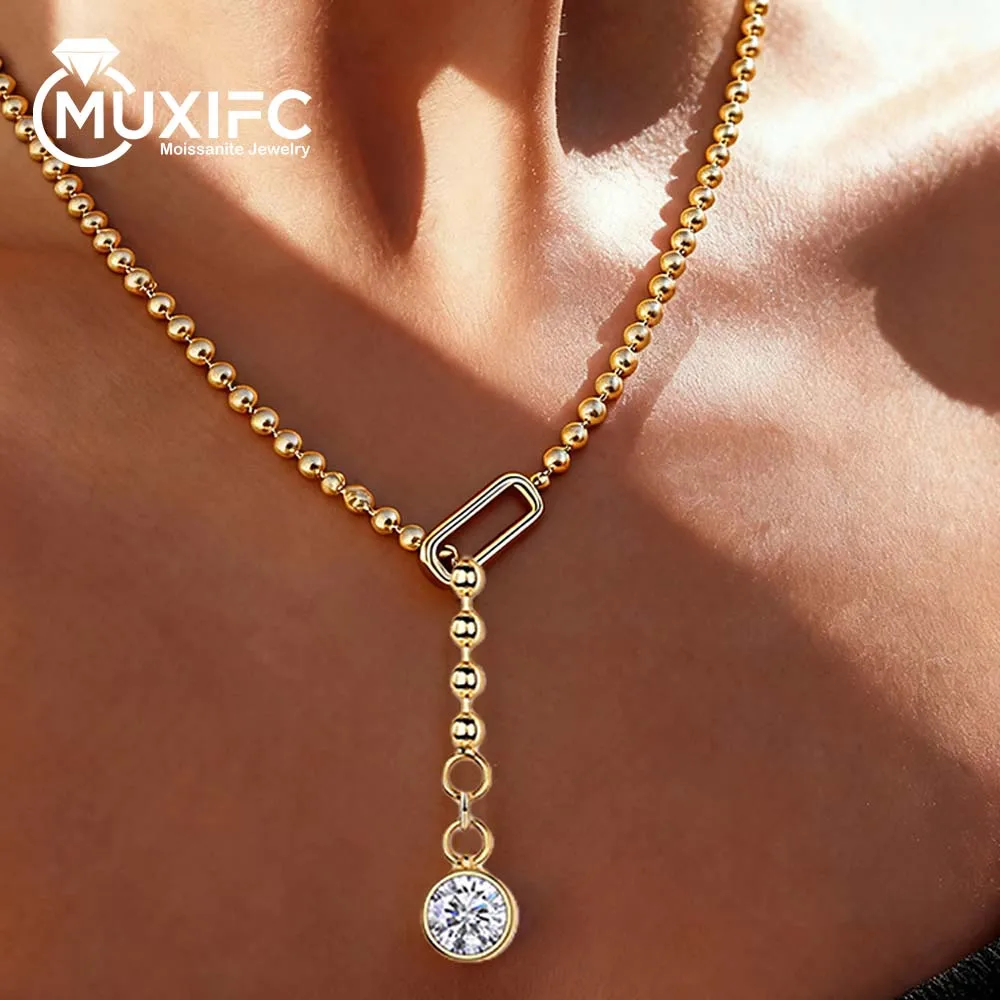 

MUXIFC 6,5 мм муассанит для женщин S925 стерлингового серебра Y-образная подвеска-колье с покрытием из 18-каратного золота цепочка из бисера свадебные украшения подарок