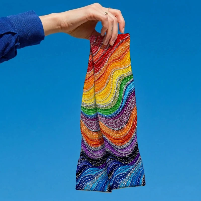 Cooling Arm Sleeves with Colorful Wavy Pattern Print, Featuring a Vibrant Design. Suitable for Running, Fishing Cycling