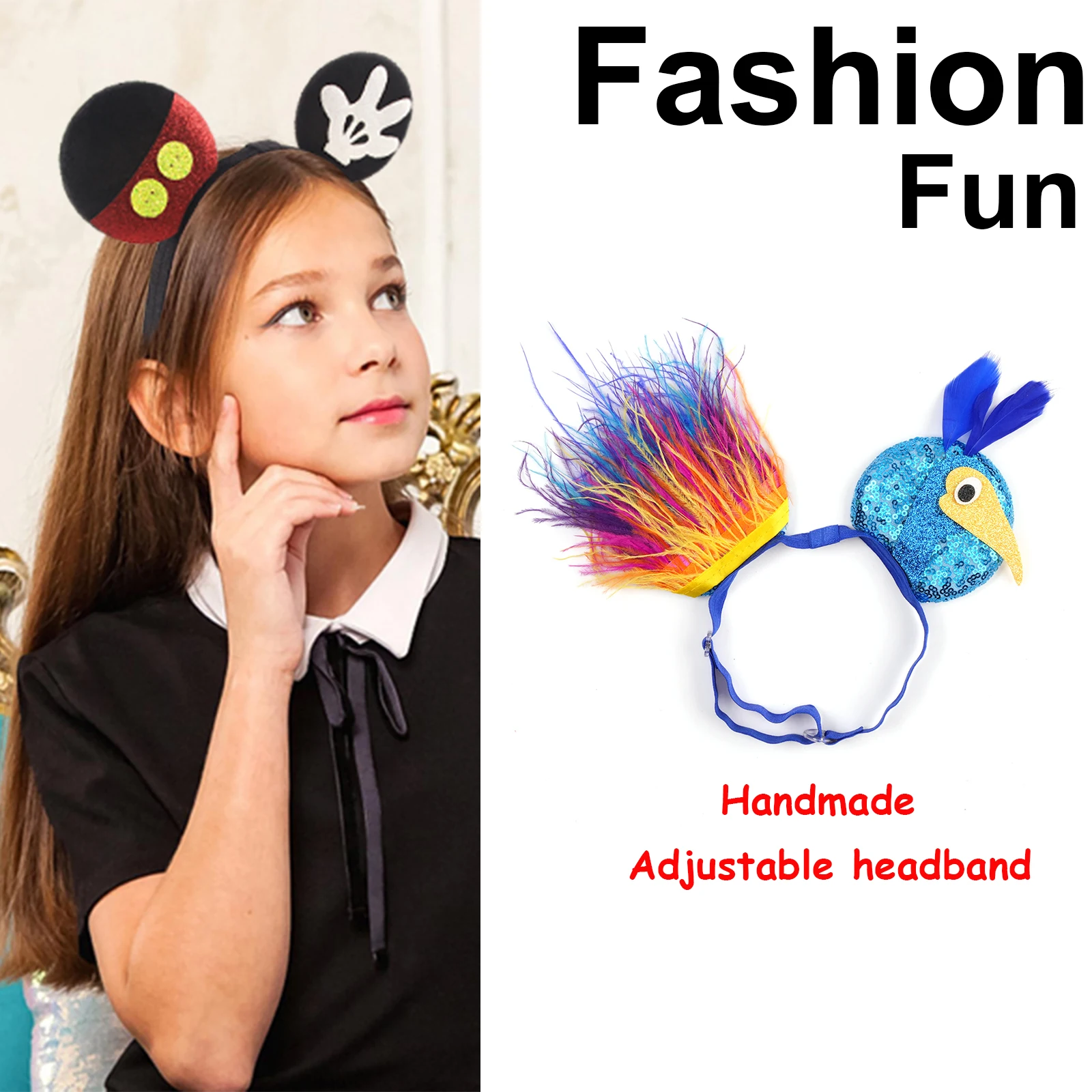 

1pc Disney Hairband Fun Bee Dog Handmade Peacock Exquisite Nylon Adjustable Headband for Girls' Festival Party Wearing Headbands