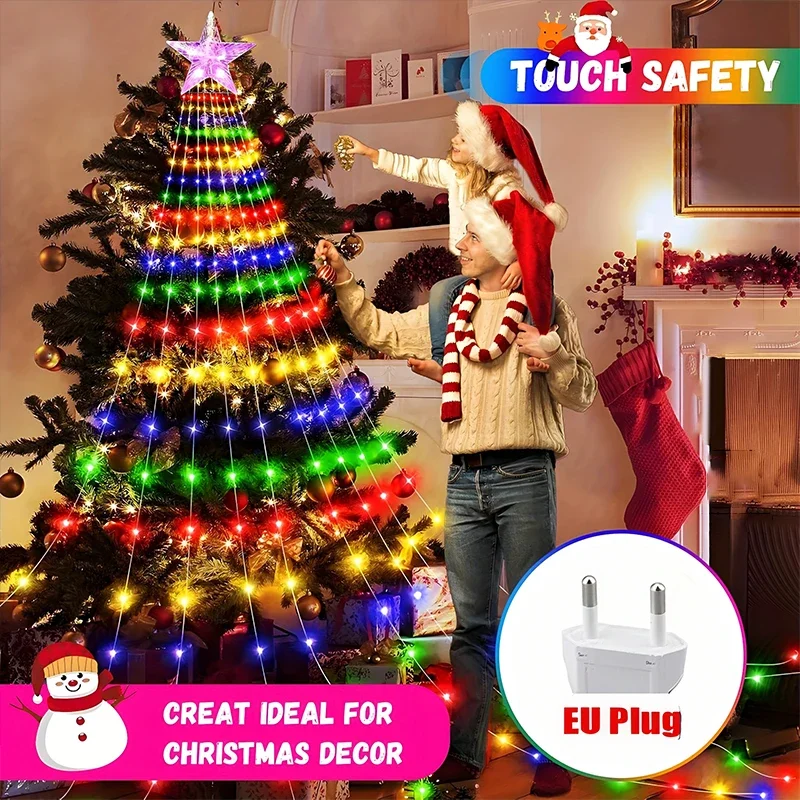 

Светодиодные каскадные фонари для украшения рождественской елки, звездная гирлянда с вилкой европейского стандарта теплого белого и цвета, оконный патио, сад, для волшебной атмосферы