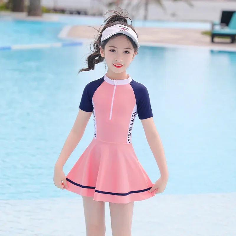 One-Pieces Kids Swimwear For Girl Summer Children Vacation Skirt Beach Clothes Girls Patchwork Colors Swimsuit With Underwear