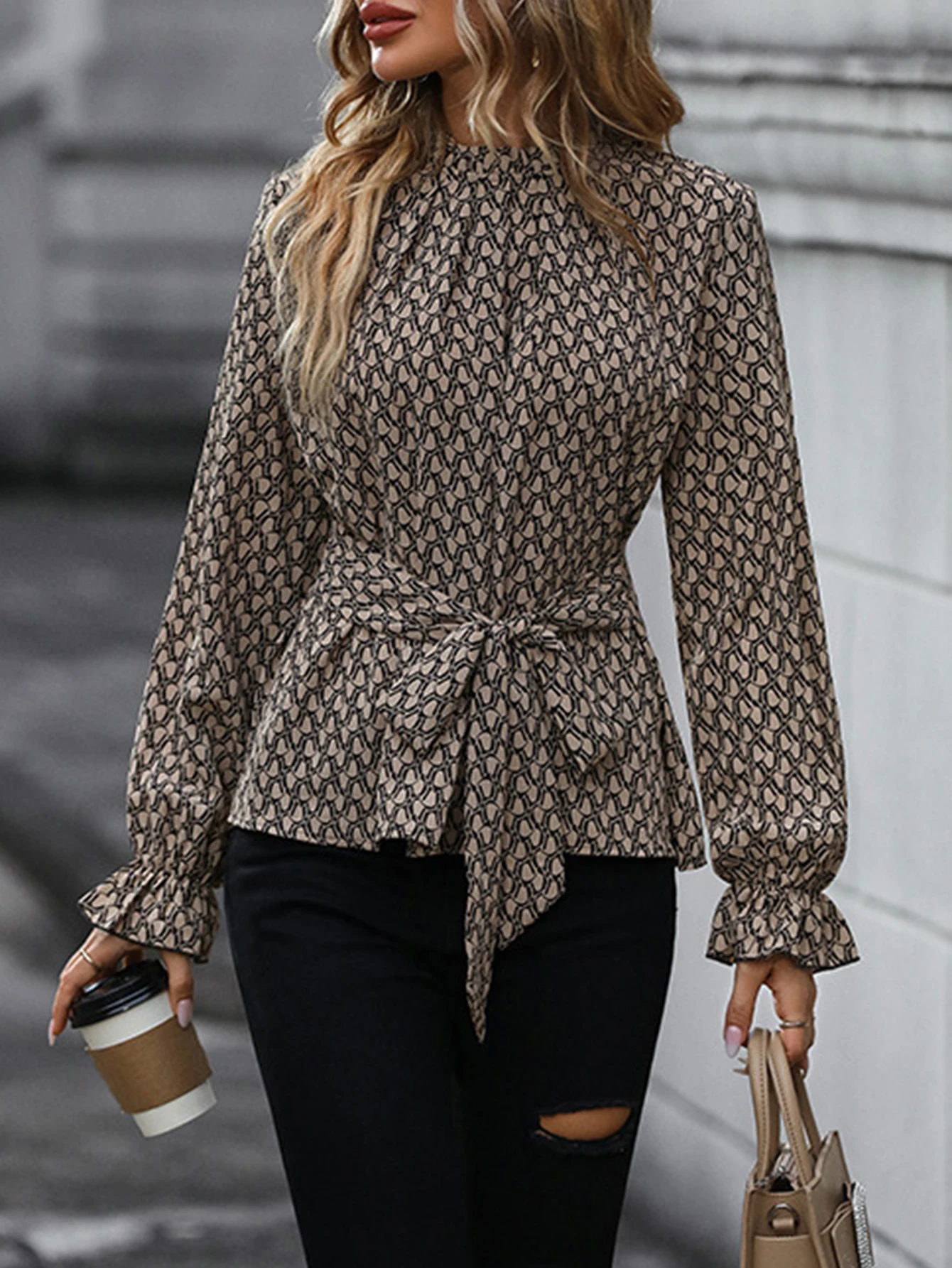 Women's Autumn Winter Blouses Retro Vintage Daily Floral Long Sleeve V-Neck Casual Blouses