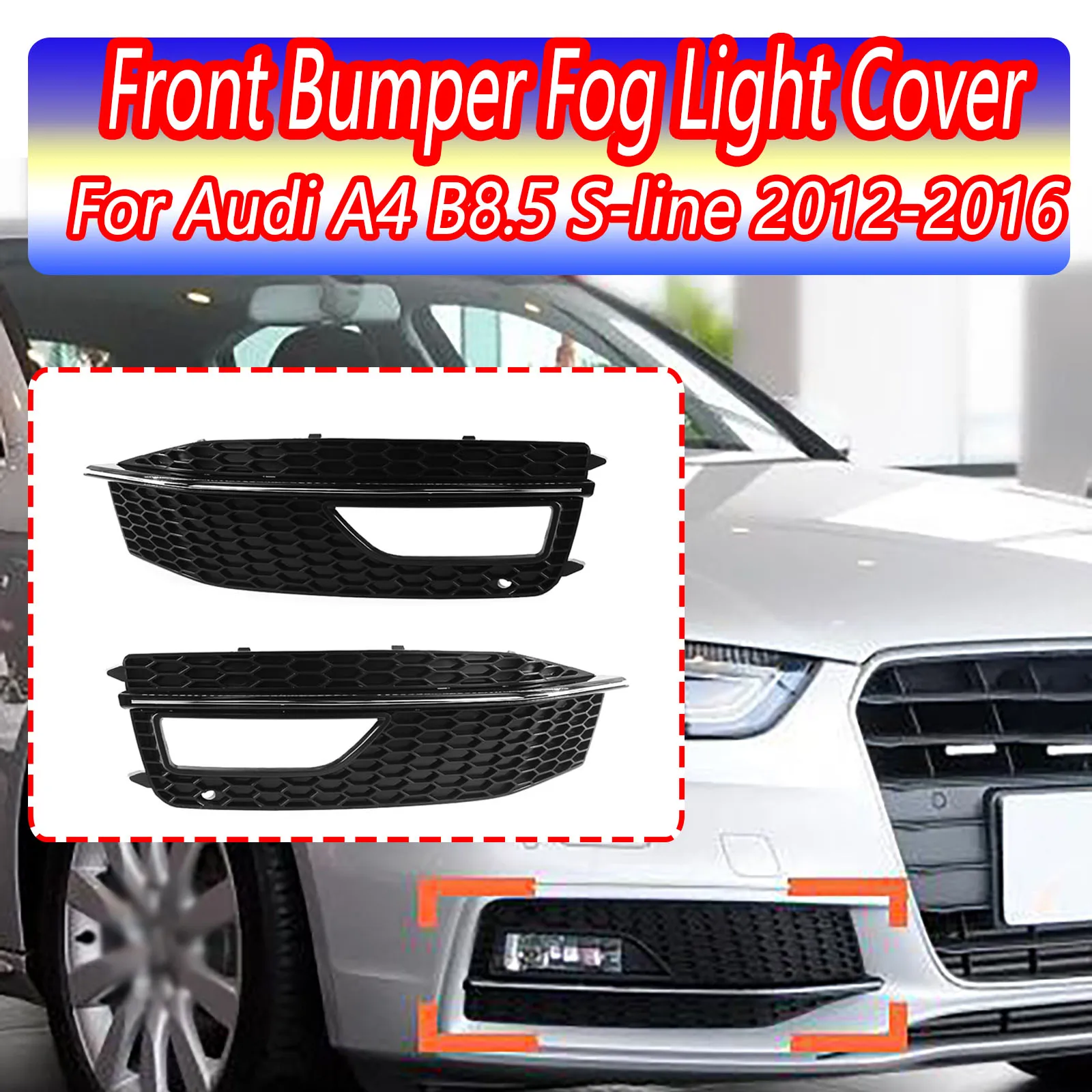 

Front Bumper Lower Fog Light Grill Grille for Audi A4 B8.5 S-line 2012-2016 RS4 Honeycomb Style 8K0807681/8K0807682 Gloss Black