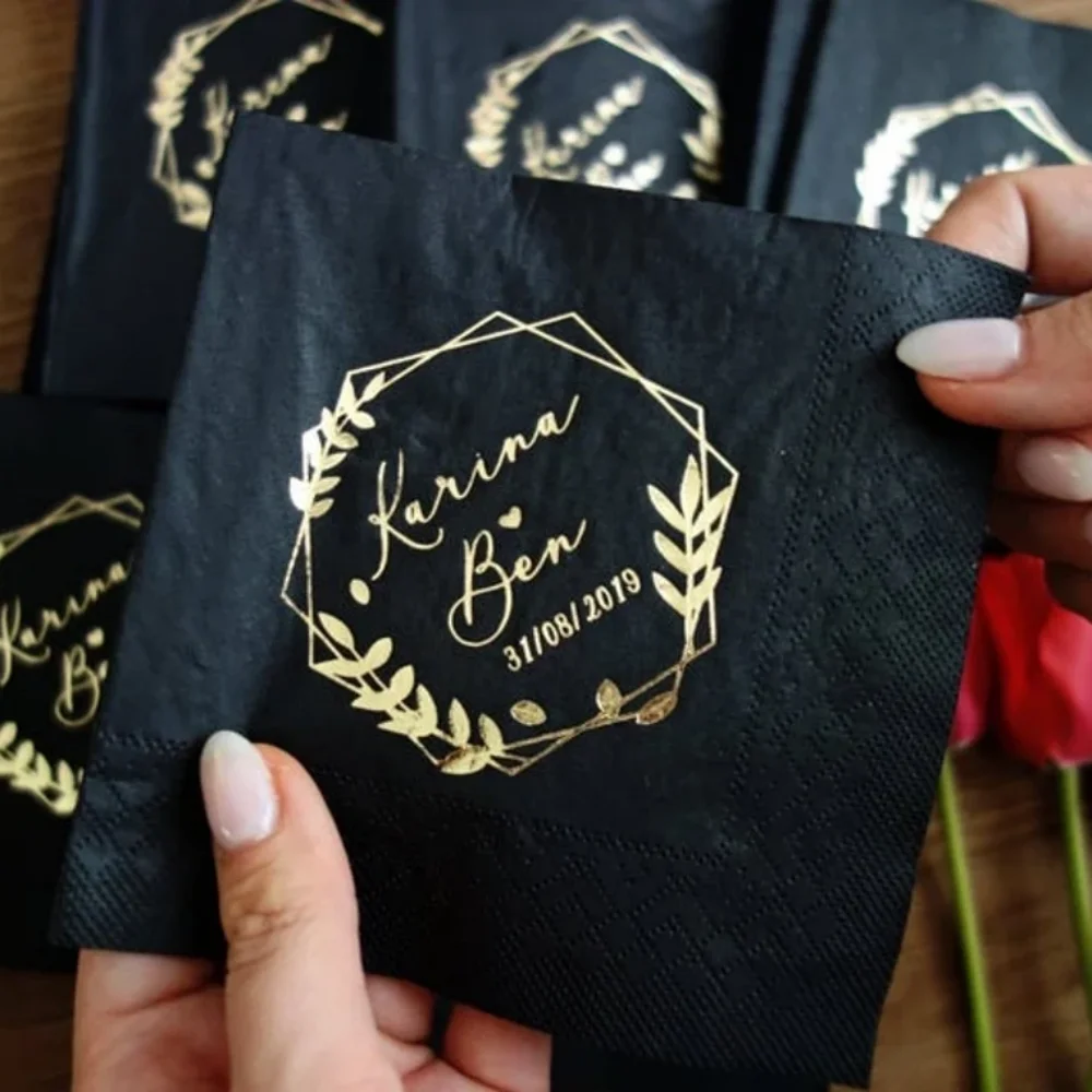 80 pcs Custom wedding Napkins,Gold foil,Custom Napkins,napkins for wedding,Monogramed Napkins,cocktail napkins,Beverage Napkins