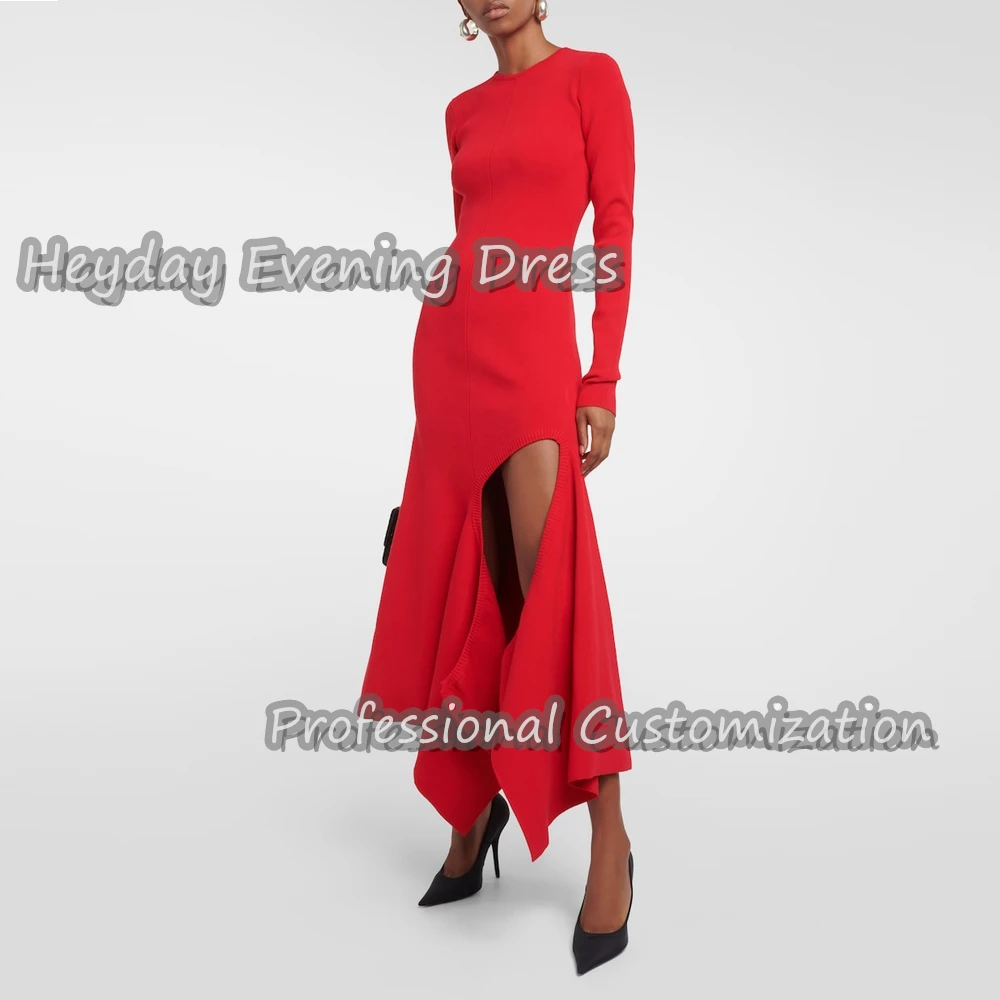 

Heyday Scoop Neckline Saudi Arabia Long Sleeves Prom Gown Ruffle Crepe Tea Length Elegant Evening Party Dress For Women 2024