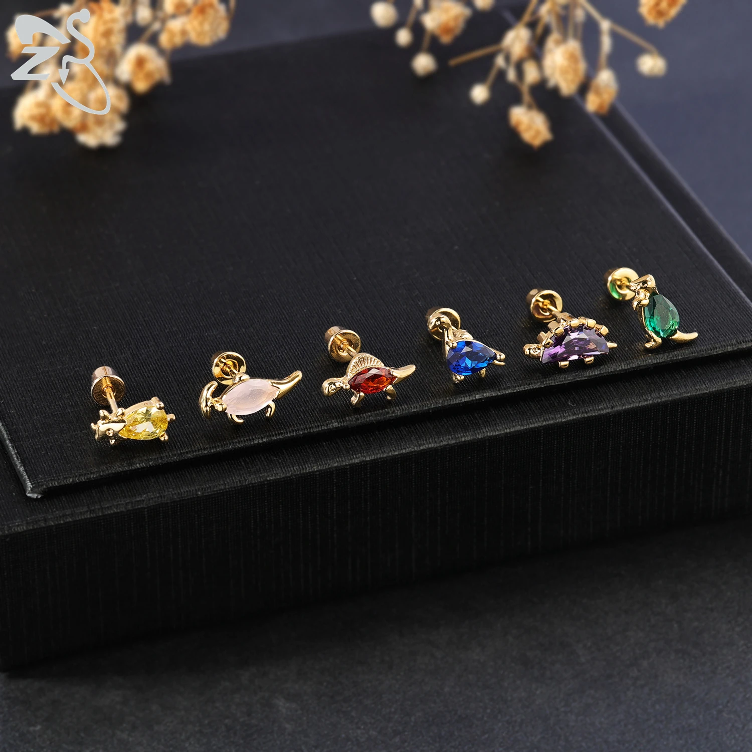 ZS 1 Piece 20G Cute Animals Shape Stud Earring For Children Women CZ Crystal Earrings Ear Cartilage Helix Conch Piercing Jewelry