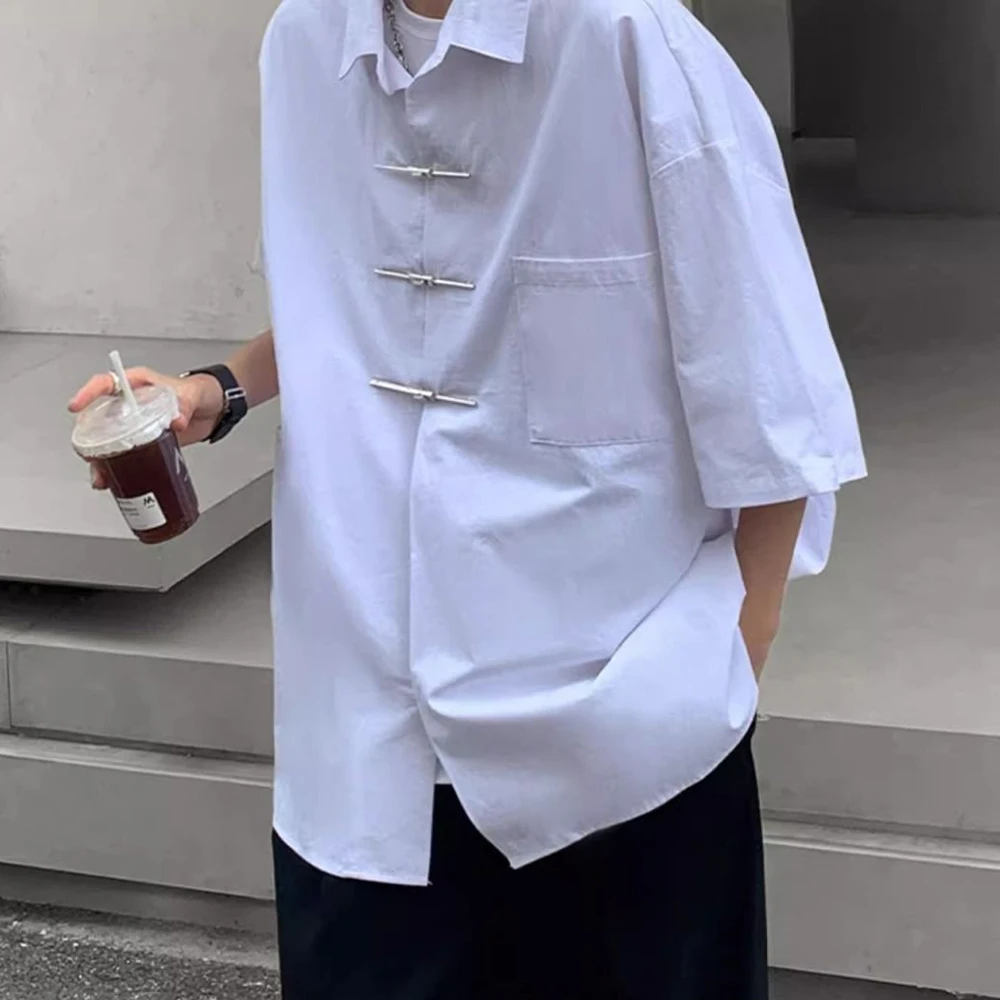 

Summer Men's Metal Button Short-Sleeve Shirt Chinese Retro Fashion Trendy High Street Loose Casual Breathable Niche Men's Top