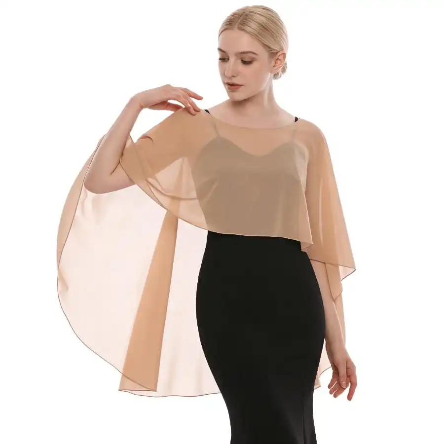 

1pc Short Chiffon Bridal Cape, Women Pullover Shawl To Pair With Dress And Vest Fall Clothes For Women