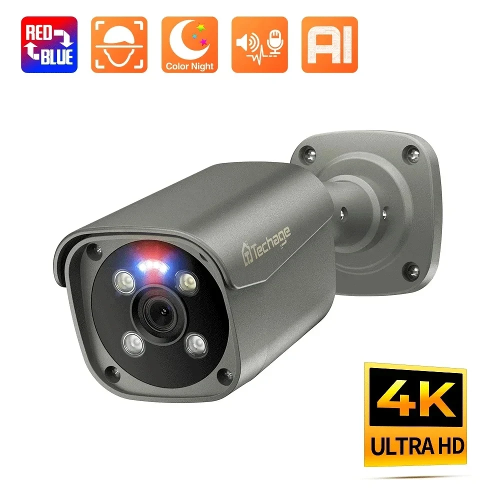 

Techage H.265 4K 8MP PoE Camera Two-way Audio Bullet IP Camera Surveillance System Outdoor ONVIF Motion Detect Email Alert XMeye