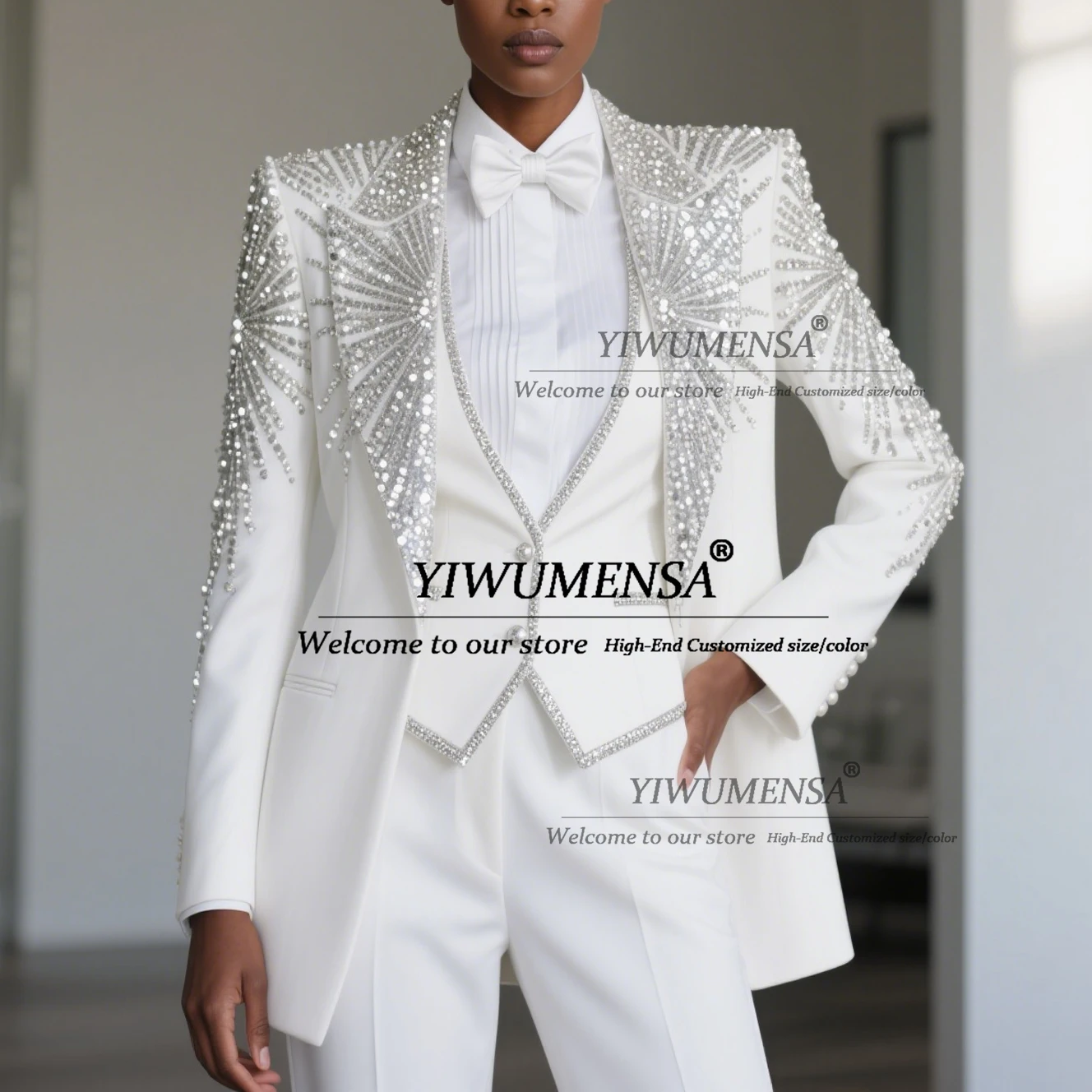 Exclusive Crystals Beaded Mother Of The Bride Dress Plus Size 2 Pieces Women Pants Suits For Wedding Guest Patty Female Clothing