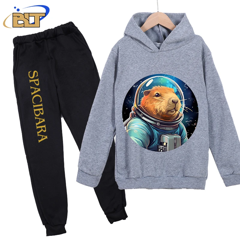 Abbigliamento per bambini stampato autunno e inverno maglione sportivo casual vestito grigio per bambini più pantaloni con cappuccio in velluto set da 2 pezzi