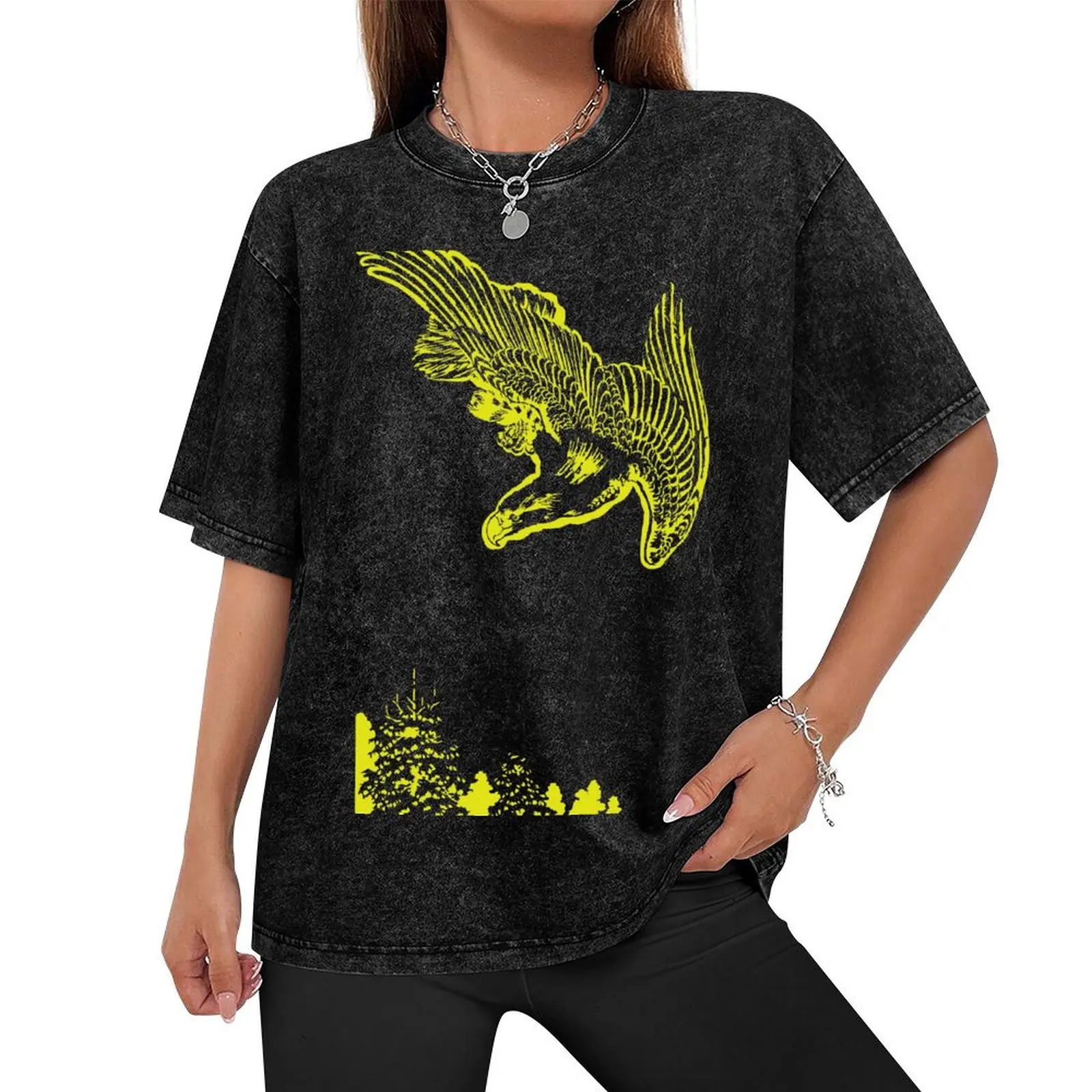 Minimalized Eagle in flight against a snowy sky T-Shirt funny gifts sublime oversized oversized graphic tee clothing for men