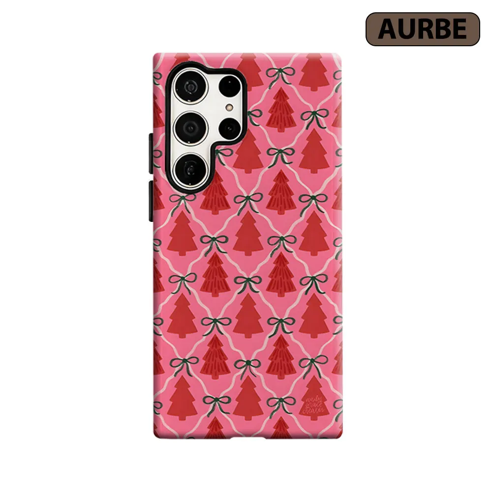 Pink Xmas Tree Phone Case For Samsung Galaxy S26 S25 S24 S23 Ultra Plus HD Hard Double Layer Film Cover