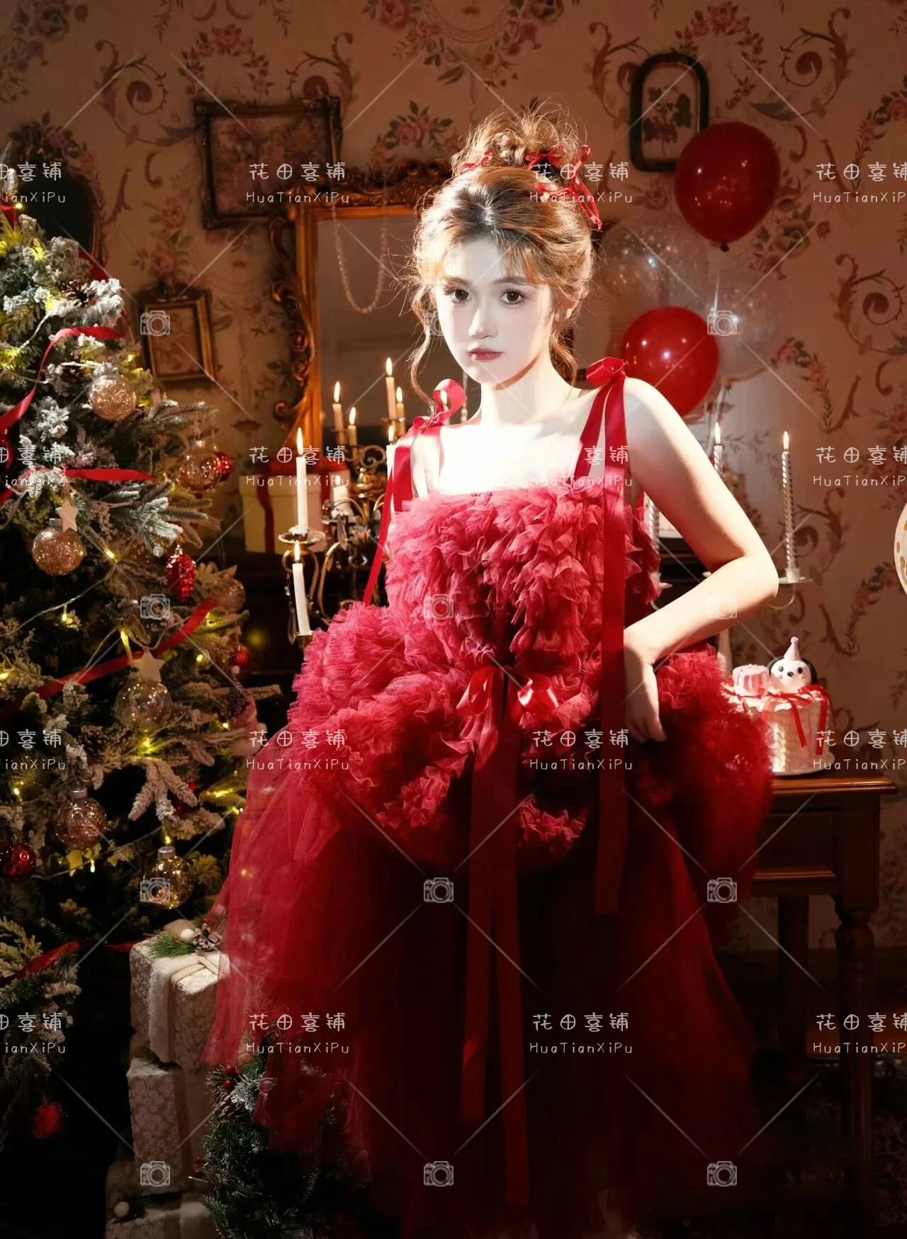 Christmas Winter Lolita Dress Girl Cute Personality Red Dress Art Photography Dress