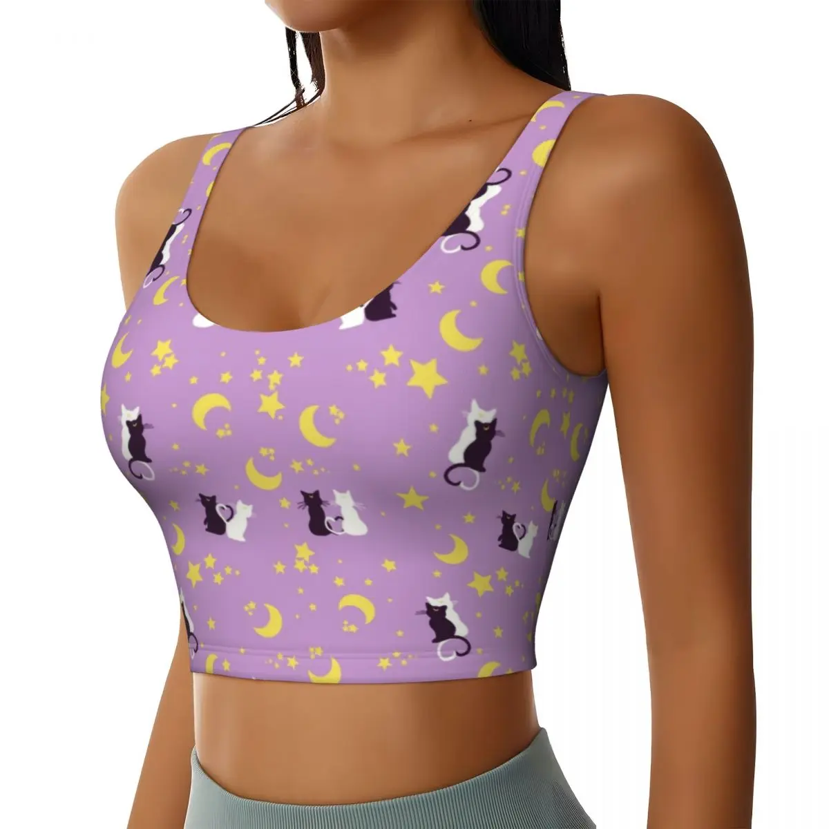 Custom Sailor Moon Workout Crop Tank Tops for Women Moon Kitties Running Sports Bras