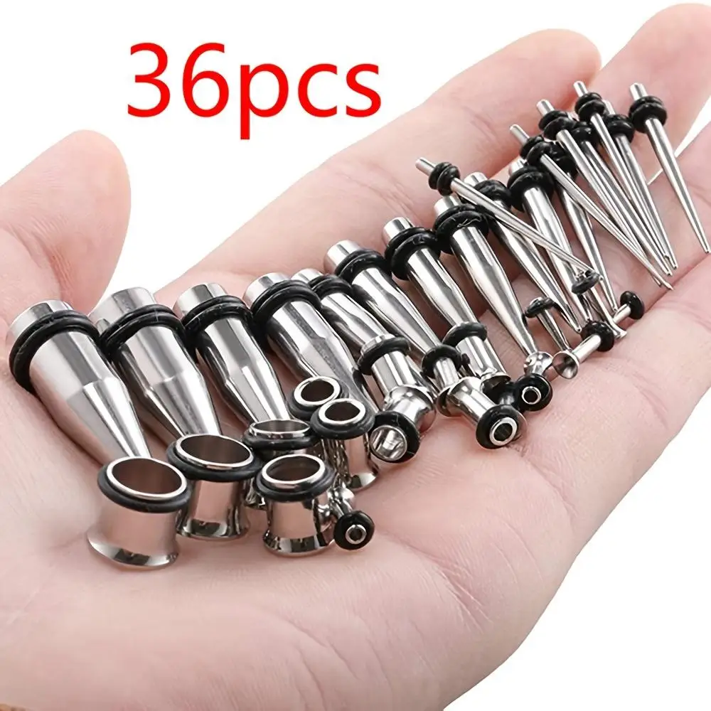 36pcs/Lot Ear Stretching Kit Tapers Plugs Eyelets 316L Stainless Steel Tapers and Plugs Expander Set Body Piercings