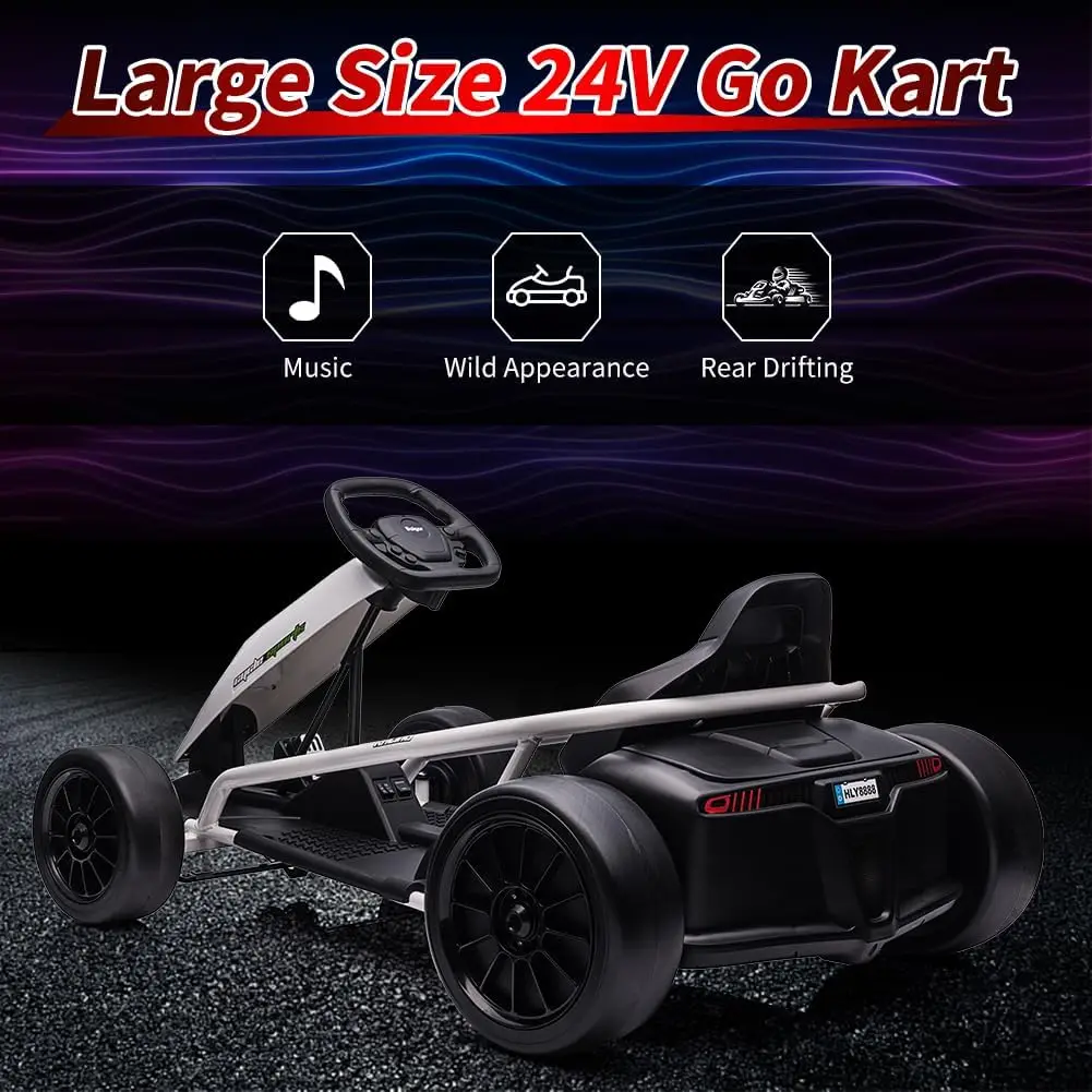 Ride on Go Kart for Kids, 24V 9Ah Battery 300W*2 Motors, 8MPH High Speed Drifting Car, Slow Start Function,High/Low Speeds,Music