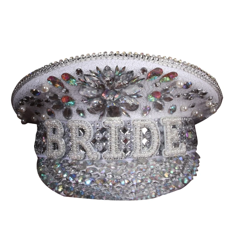 Bejeweled Captain Hat Crystals Hat for Disco House Cocktail Parties Vacation Crystals for Bride Dropship