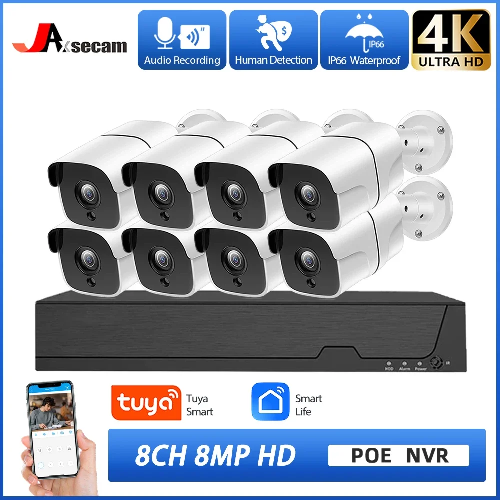 

4K 8MP Ultra HD POE Video Surveillance Tuya APP Cam System 8CH NVR Recorder Security Cameras CCTV Kit Smart Life Home Ip camera