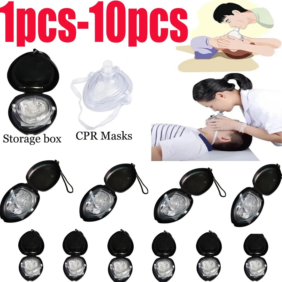 1-10pcs Professional First Aid CPR Breathing Mask Protect Rescuers Artificial Respiration Reuseable With One-way Valve Tools