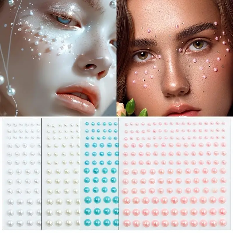 165pcs Elegant Acrylic Pearl Stickers Assorted Sizes 3/4/5/6mm Princess Theme Round Pearls for Makeup & Nail Art Decoration