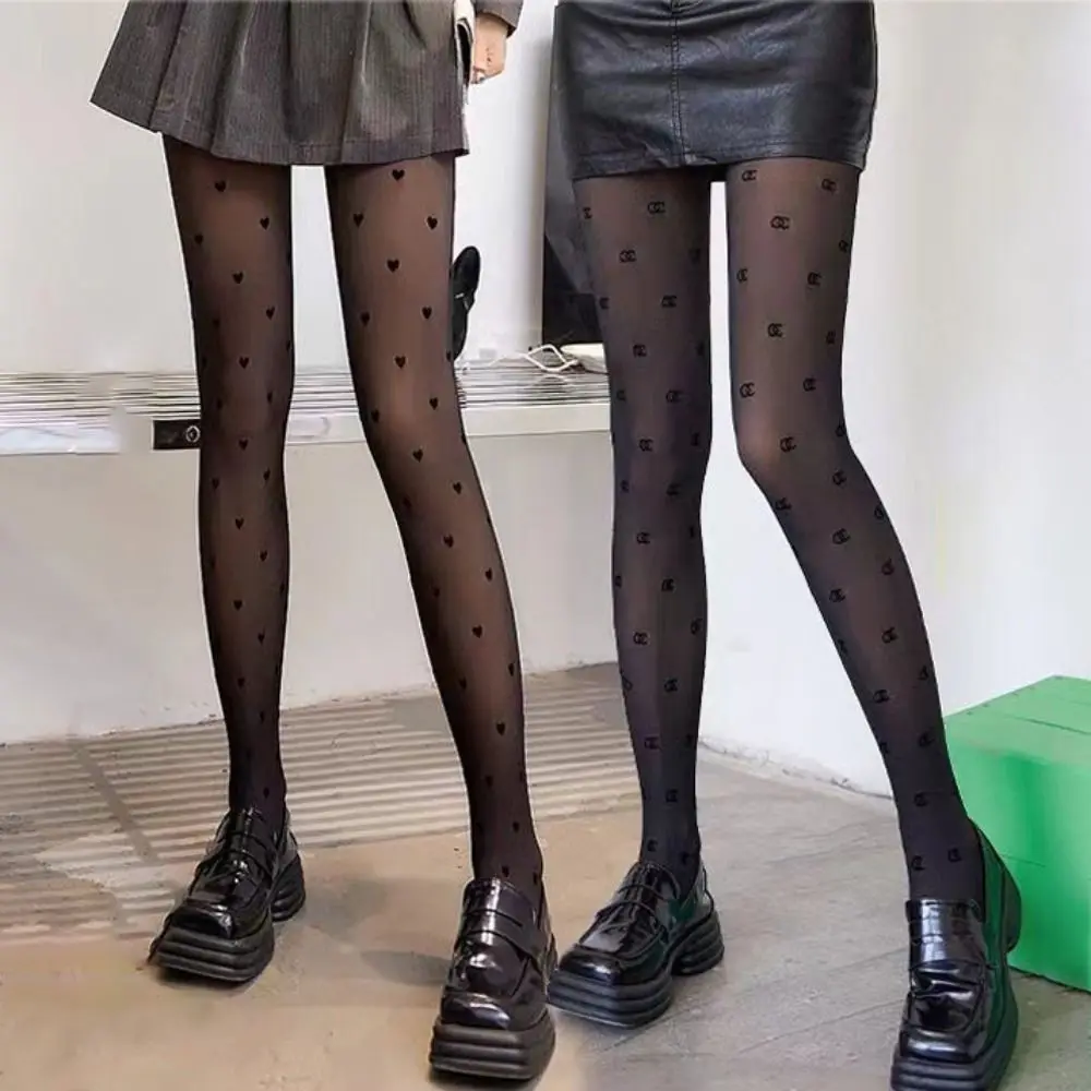 

Thickened Letter Thermal Stockings Heart Dots Fake Translucent Leggings Bowknot Warm Pantyhose