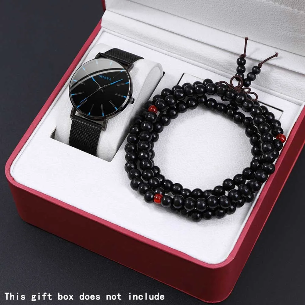

2 Pcs/Set, Casual Men's Watch, Quartz men Watches Wooden JewelryPrayer Bead Knot watch's set Ideal Gift