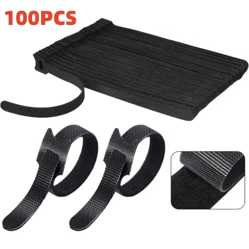100pcs Releasable Cable Organizer Ties Mouse Earphones Wire Management Nylon Cable Ties Reusable Loop Hoop Tape Straps Tie
