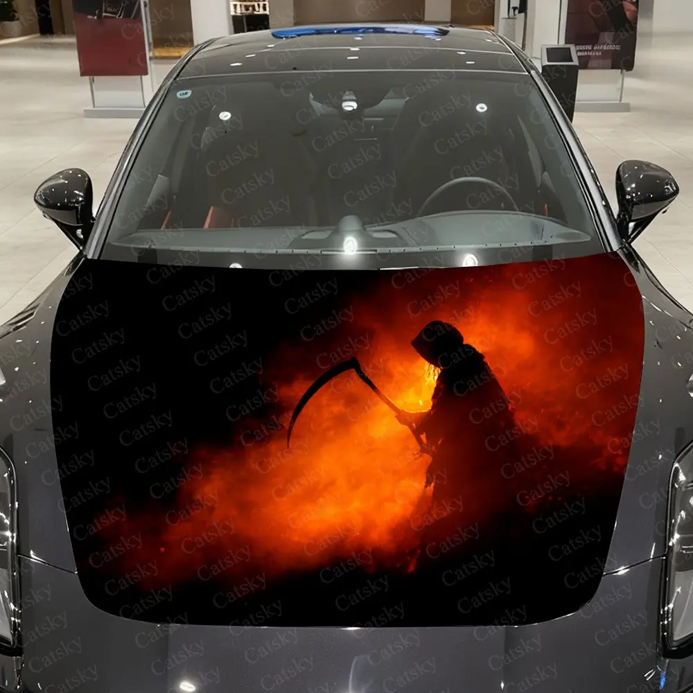 

Flame Sickle Grim Reaper Car Hood Wrap Color Vinyl Sticker Truck Graphic Bonnet Auto Accessories Decoration Protect Decal Gift