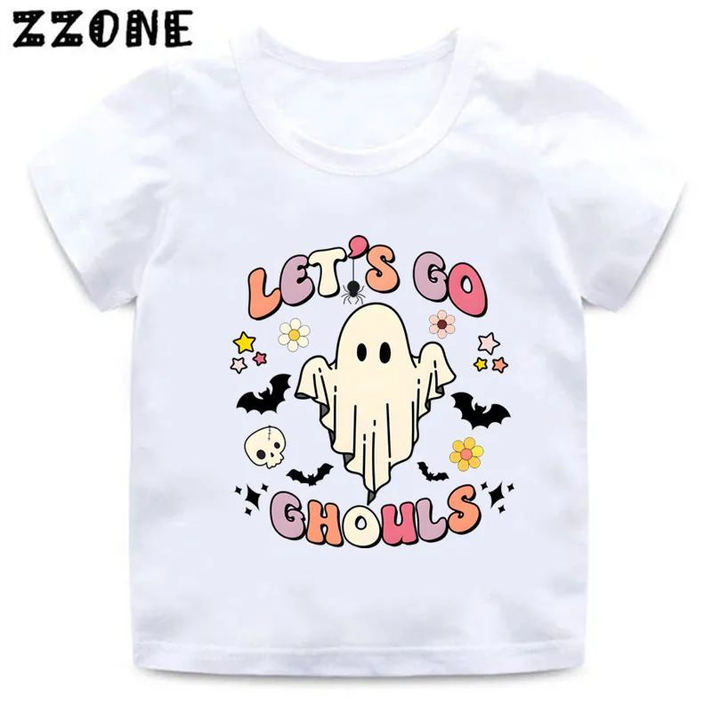 

Retro Ghoul Ghost Halloween Pumpkin Print Funny Kids T-Shirts Cute Girls Clothes Baby Boys T shirt Summer Children Tops,ooo5859