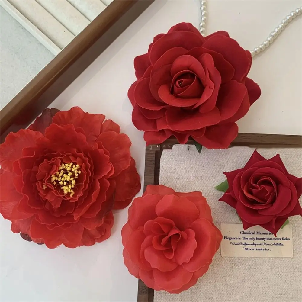 

Korean Style Flower Hair Clip Bohemian Style Cloth Red Rose Hairpin Seaside Vacation Headwear Headdress Girl Hair Clip Beach