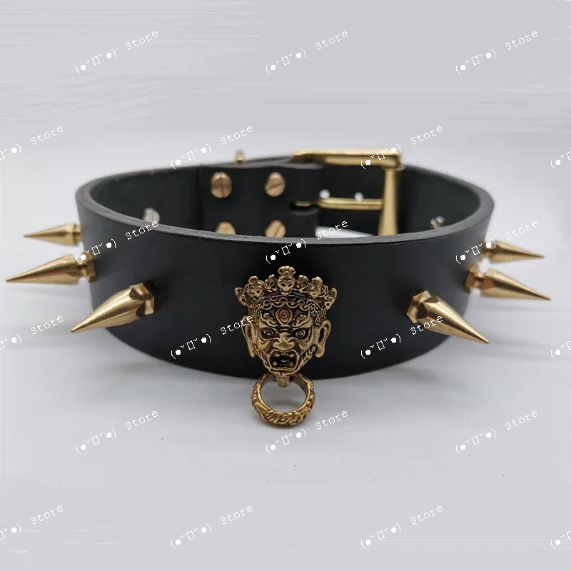 

Кожаные ошейники ручной работы, удлиненные, с шипами в стиле панк, для средних и крупных собак, аксессуары для собак, ошейник для собак.