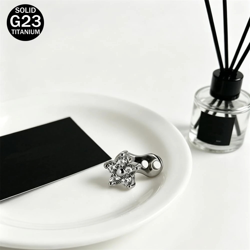 14G Cubic Zirconia Flower Dermal Anchor Top Base Internally Threaded Crystal Floral Microdermals Stud Body Piercings Jewelry 1Pc