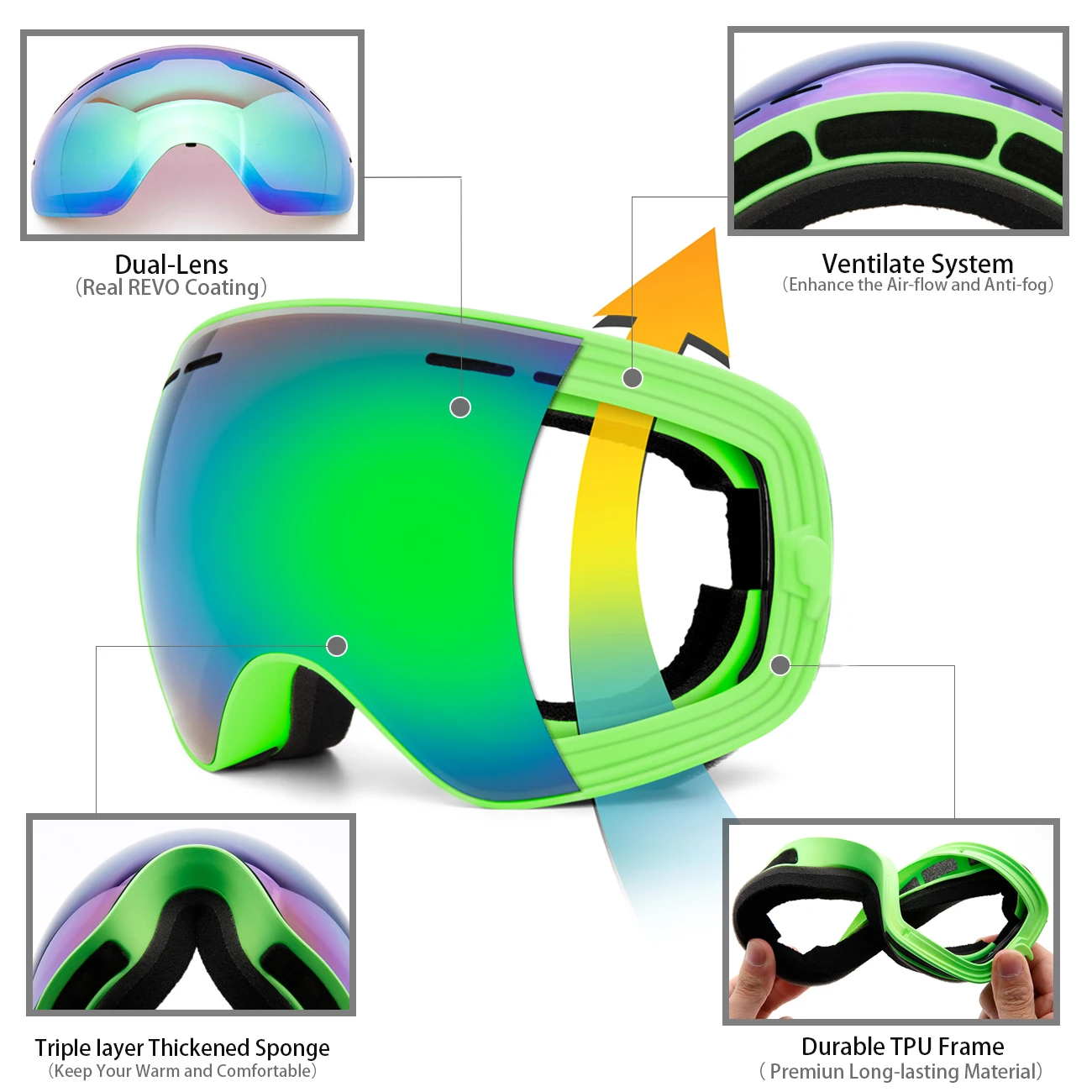 Gafas de esquí JULI, gafas de snowboard para niños y niñas de 4 a 16 años, protección contra la nieve/UV, lentes antiniebla dobles multicolores para Snowboard