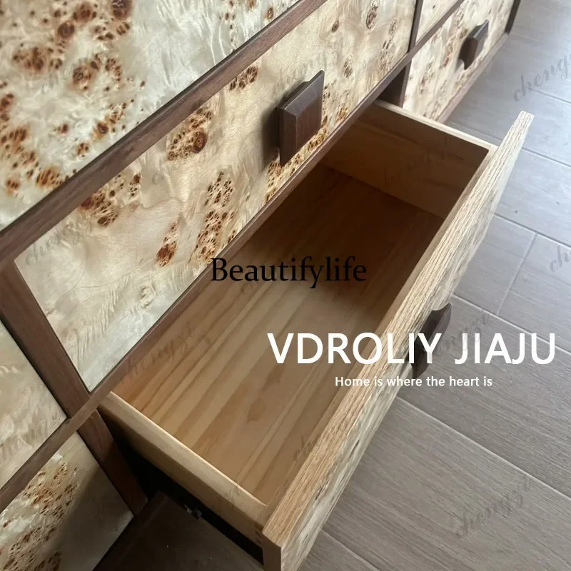 H134 Medieval style solid wood retro living room tree tumor pattern dining side cabinet household art bedroom storage cabinet