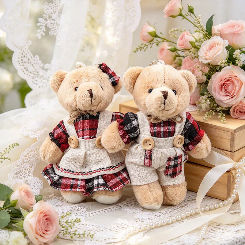 1-20PCS Bag Pendant Couple Teddy Bear Linen Plush Toy Keychain Doll Ornament Hanging for Key Ring Car Home Decoration Cute Gift